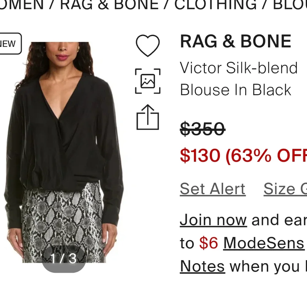 Rag and Bone Victor black Silk/velvet surplice blouse size PS - Picture 4 of 15